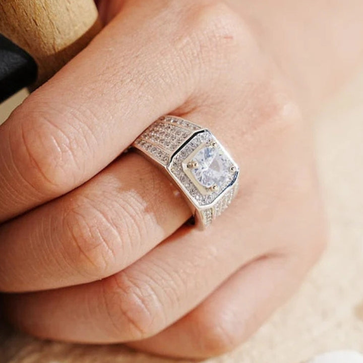 Trendy Versatile Full Diamond Ring for Men, Sparkling Moissanite Ring, Hip Hop Jewelry