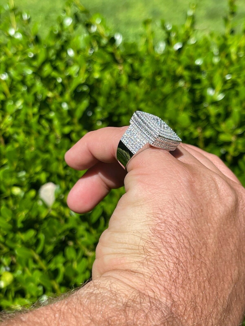 Iced Out Moissanite Ring 925 Sterling Silver Large Square