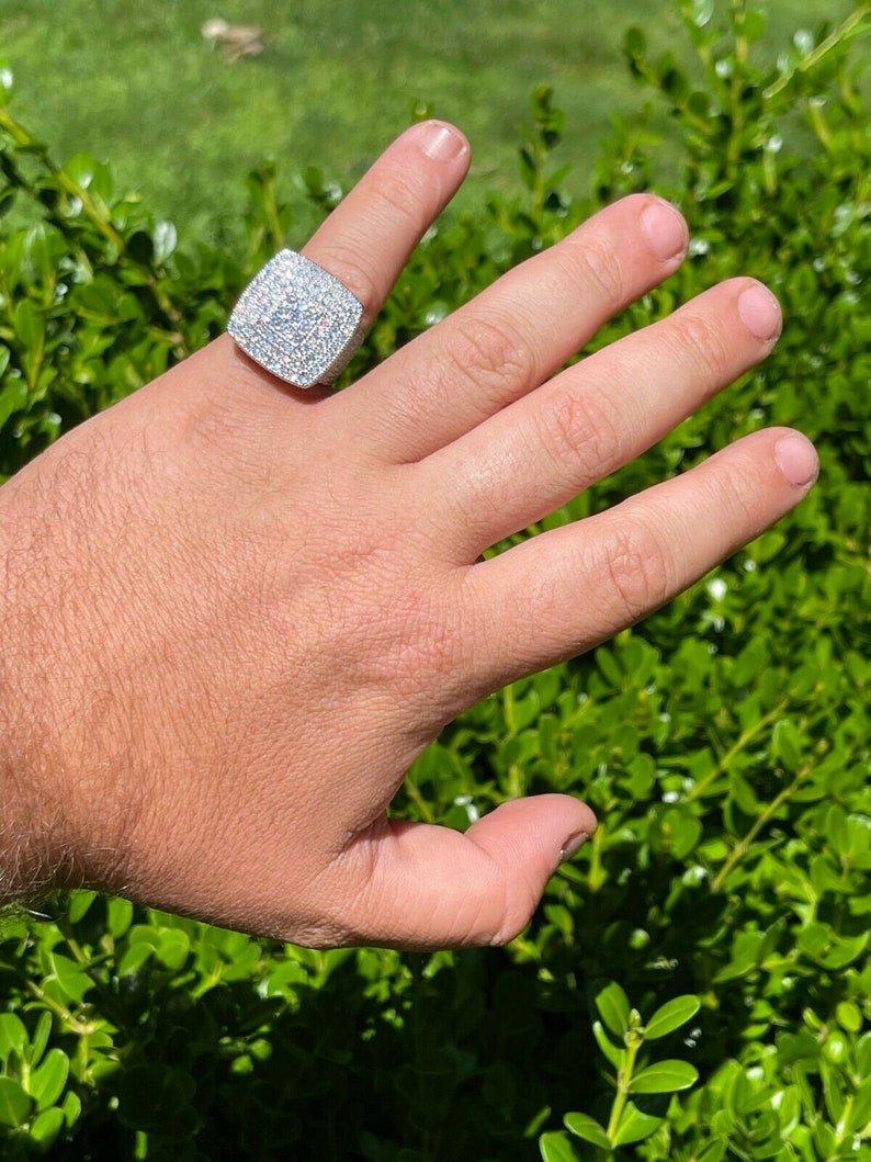 Iced Out Moissanite Ring 925 Sterling Silver Large Square