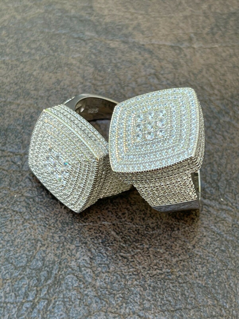 Iced Out Moissanite Ring 925 Sterling Silver Large Square