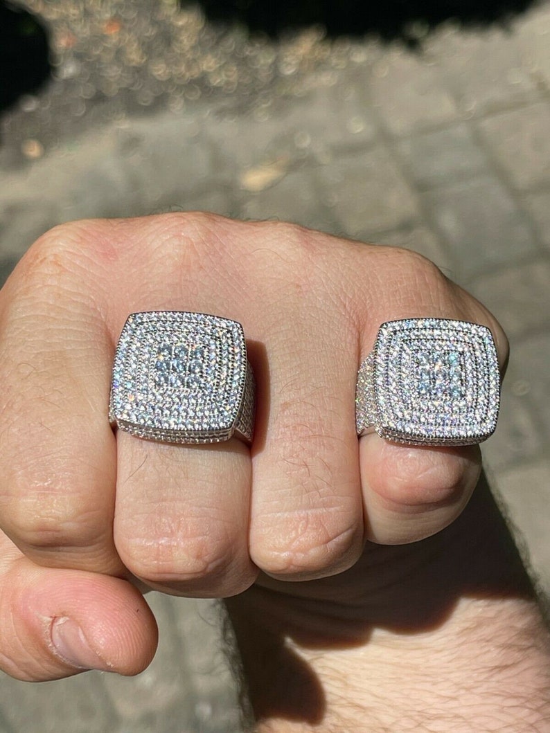 Iced Out Moissanite Ring 925 Sterling Silver Large Square