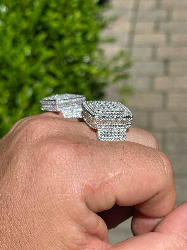 Iced Out Moissanite Ring 925 Sterling Silver Large Square