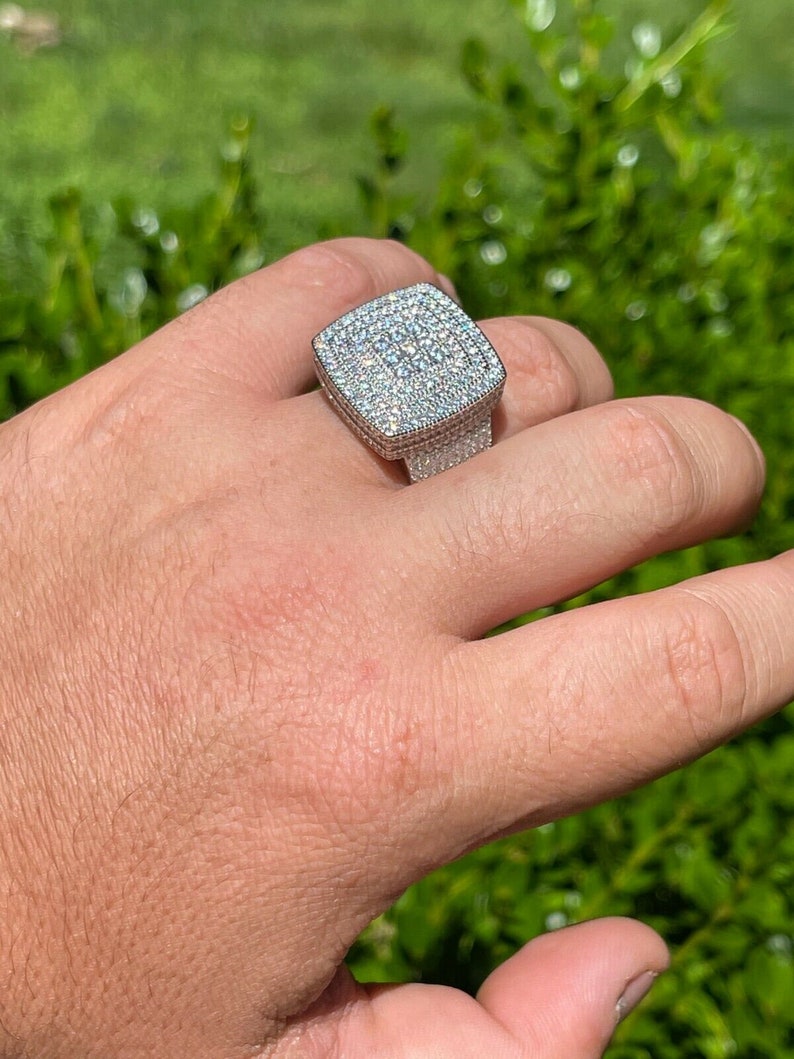 Iced Out Moissanite Ring 925 Sterling Silver Large Square