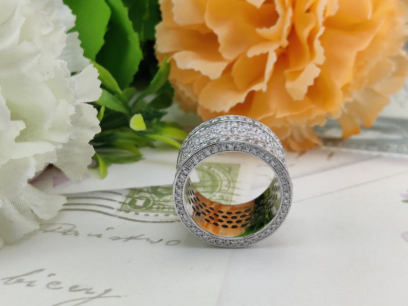 Round Moissanite Men's Iced Out Ring, Six layered Micro Pave Hip Hop Band