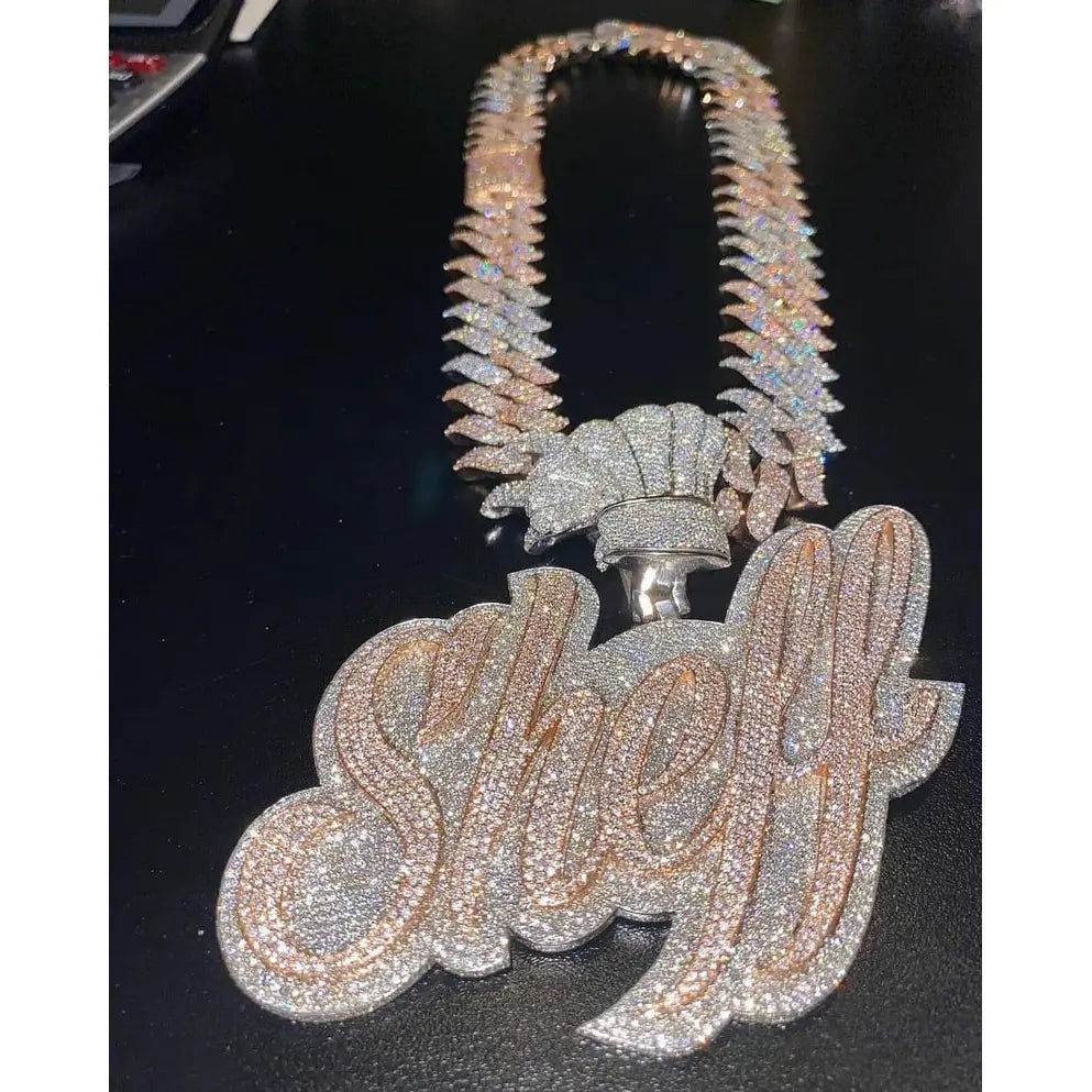 Custom Iced Out Pendant 925 Sterling Letter Pendant Rose Gold