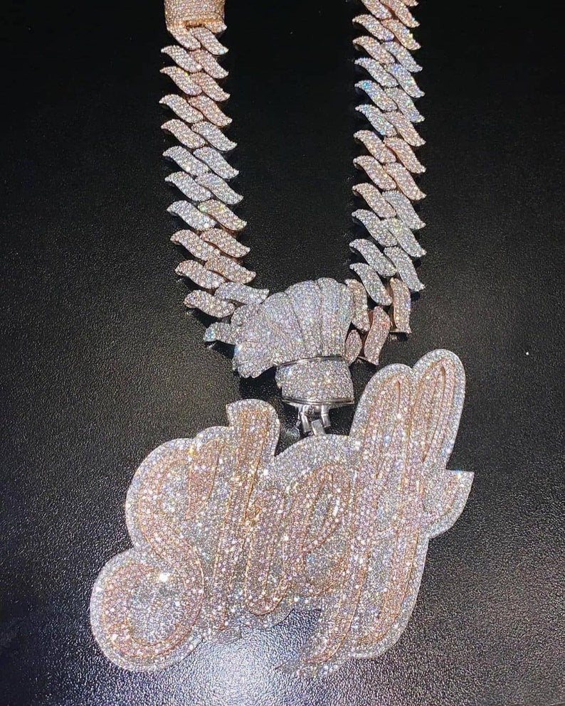 Custom Iced Out Pendant 925 Sterling Letter Pendant Rose Gold