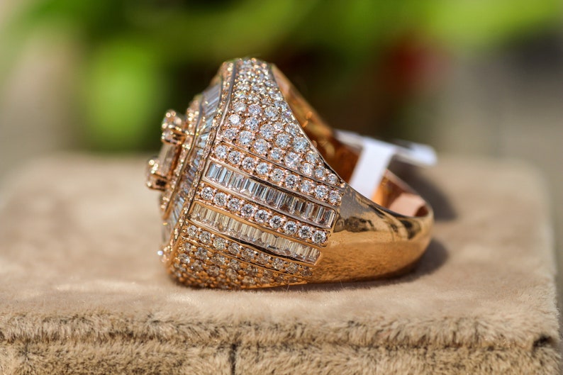 VVS1 Moissanite Hip Hop Ring for Men, Solid Rose Gold Ring