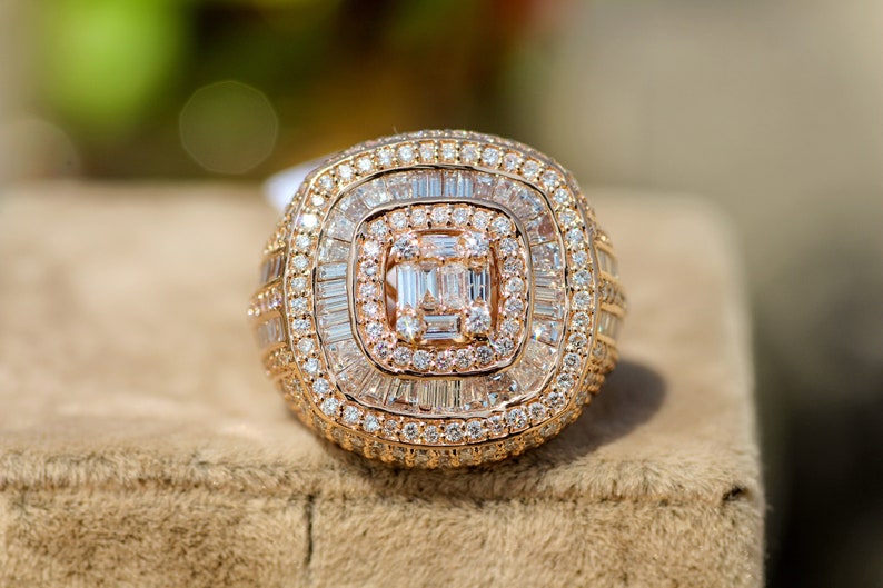 VVS1 Moissanite Hip Hop Ring for Men, Solid Rose Gold Ring