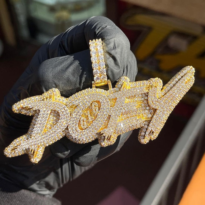 Fully Iced out Charm Letter Pendant DOEY Iced Out Pendant