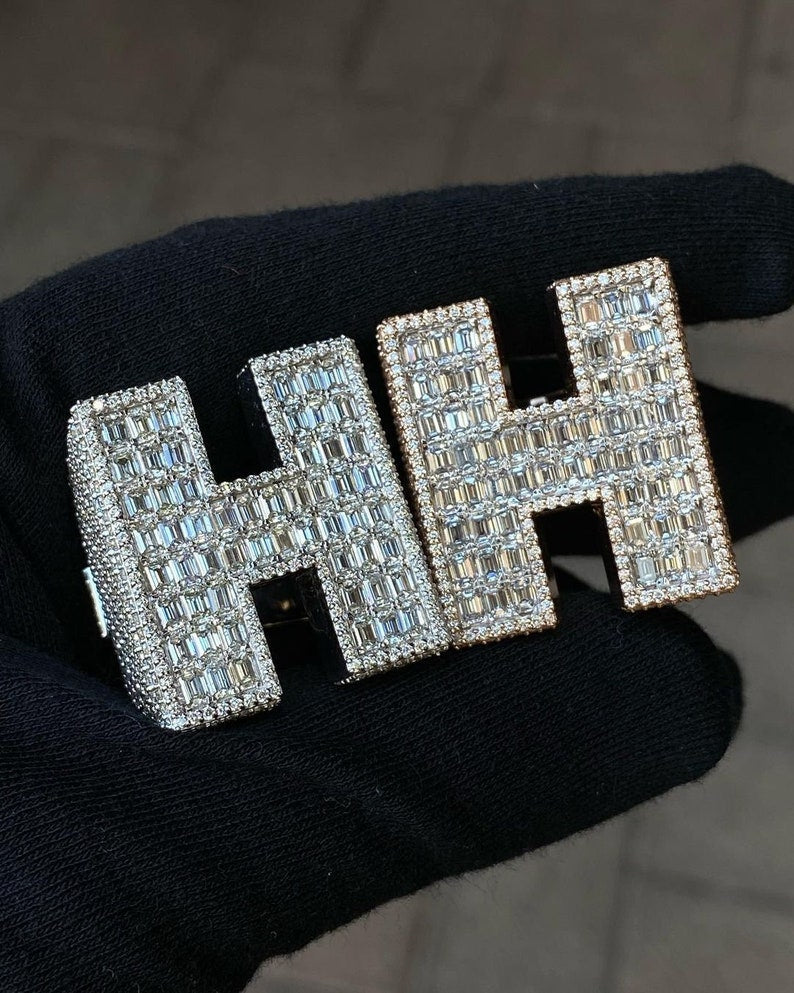 Ring Iced Out H Letter Moissanite 925 Silver Ring