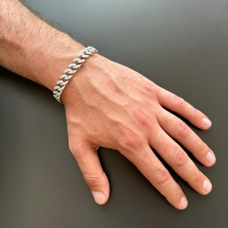 10mm silver cuban link bracelet​