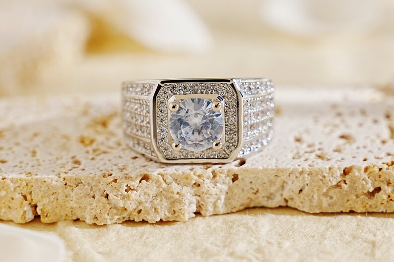Trendy Versatile Full Diamond Ring for Men, Sparkling Moissanite Ring, Hip Hop Jewelry
