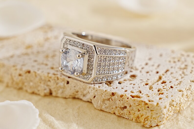 Trendy Versatile Full Diamond Ring for Men, Sparkling Moissanite Ring, Hip Hop Jewelry