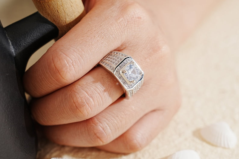 Trendy Versatile Full Diamond Ring for Men, Sparkling Moissanite Ring, Hip Hop Jewelry
