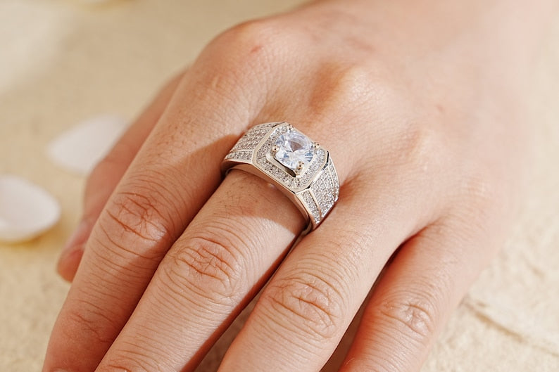 Trendy Versatile Full Diamond Ring for Men, Sparkling Moissanite Ring, Hip Hop Jewelry