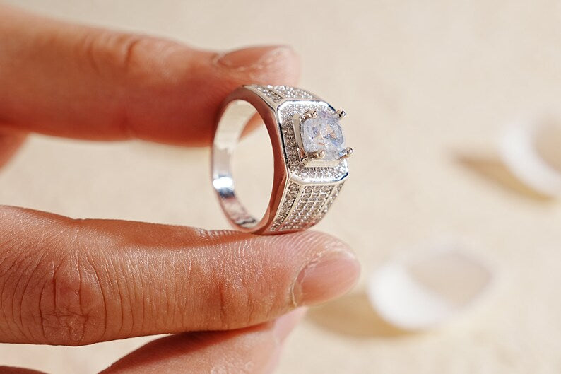 Trendy Versatile Full Diamond Ring for Men, Sparkling Moissanite Ring, Hip Hop Jewelry