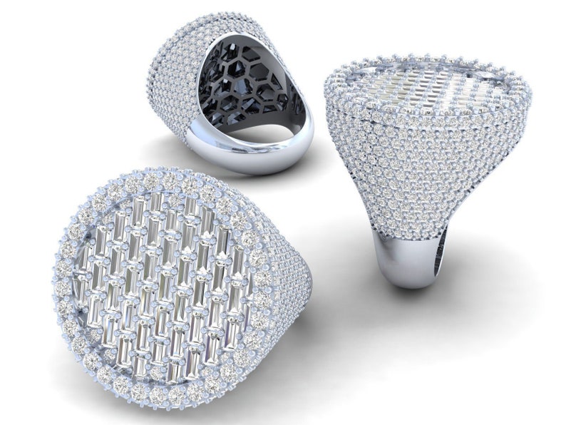 Iced Out Round Cut Halfway Baguette Set Ring
