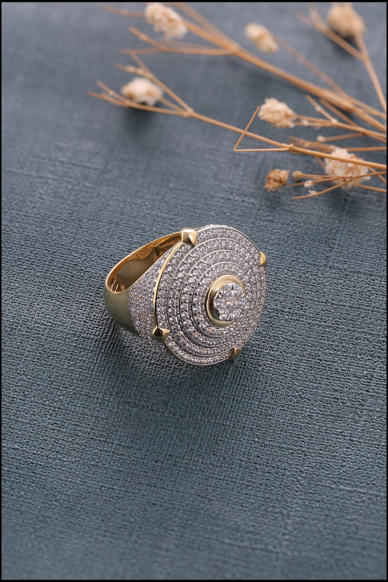 Hip Hop Ring In Yellow Gold Plated Ring
