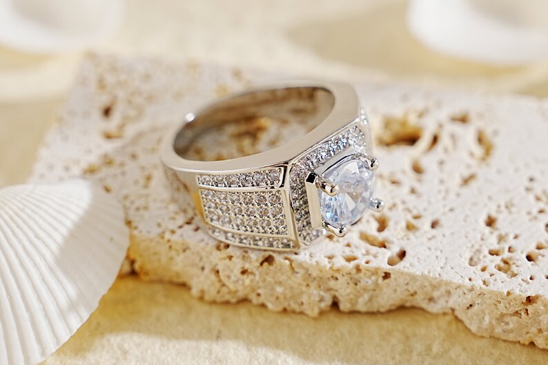 Trendy Versatile Full Diamond Ring for Men, Sparkling Moissanite Ring, Hip Hop Jewelry