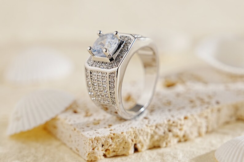 Trendy Versatile Full Diamond Ring for Men, Sparkling Moissanite Ring, Hip Hop Jewelry