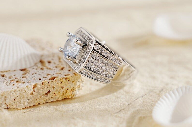 Trendy Versatile Full Diamond Ring for Men, Sparkling Moissanite Ring, Hip Hop Jewelry
