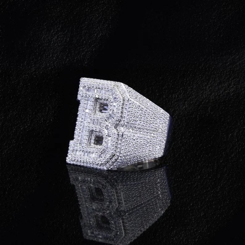 Hip Hop Initial Letter 'B' Iced Out Ring