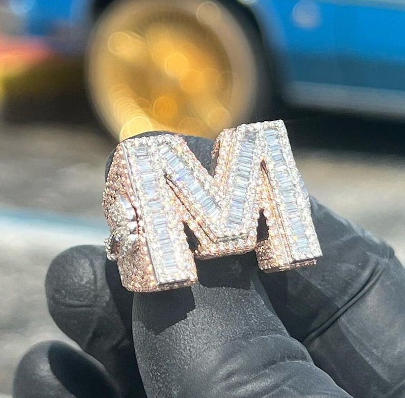 Iced Out Diamond Ring M Letter Rose Gold Ring