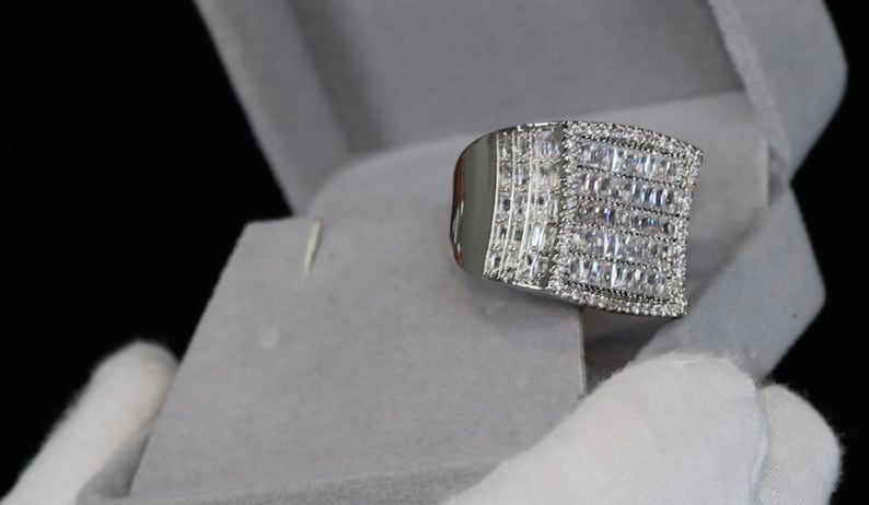 Diamond Ring For Men 925 Silver Baguette Ring