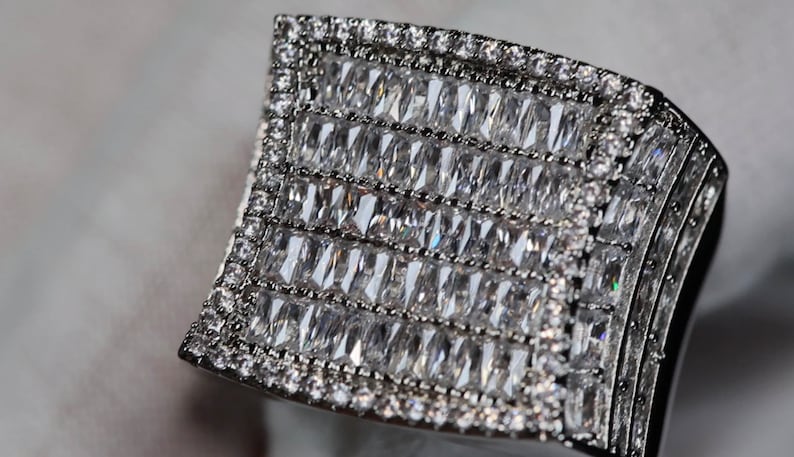 Diamond Ring For Men 925 Silver Baguette Ring