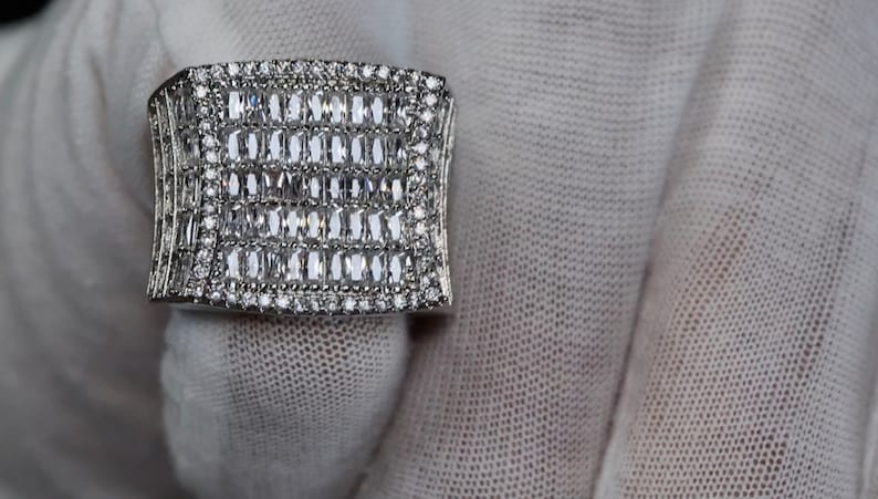 Diamond Ring For Men 925 Silver Baguette Ring