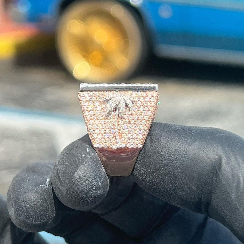 Iced Out Diamond Ring M Letter Rose Gold Ring