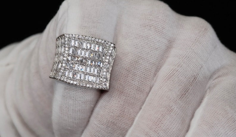 Diamond Ring For Men 925 Silver Baguette Ring