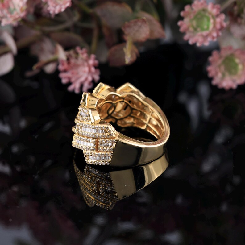Silver And Yellow Gold Cuban Ring | 1.40 Carat Cuban Diamond Ring | Baguette & Round Diamond Cuban Ring