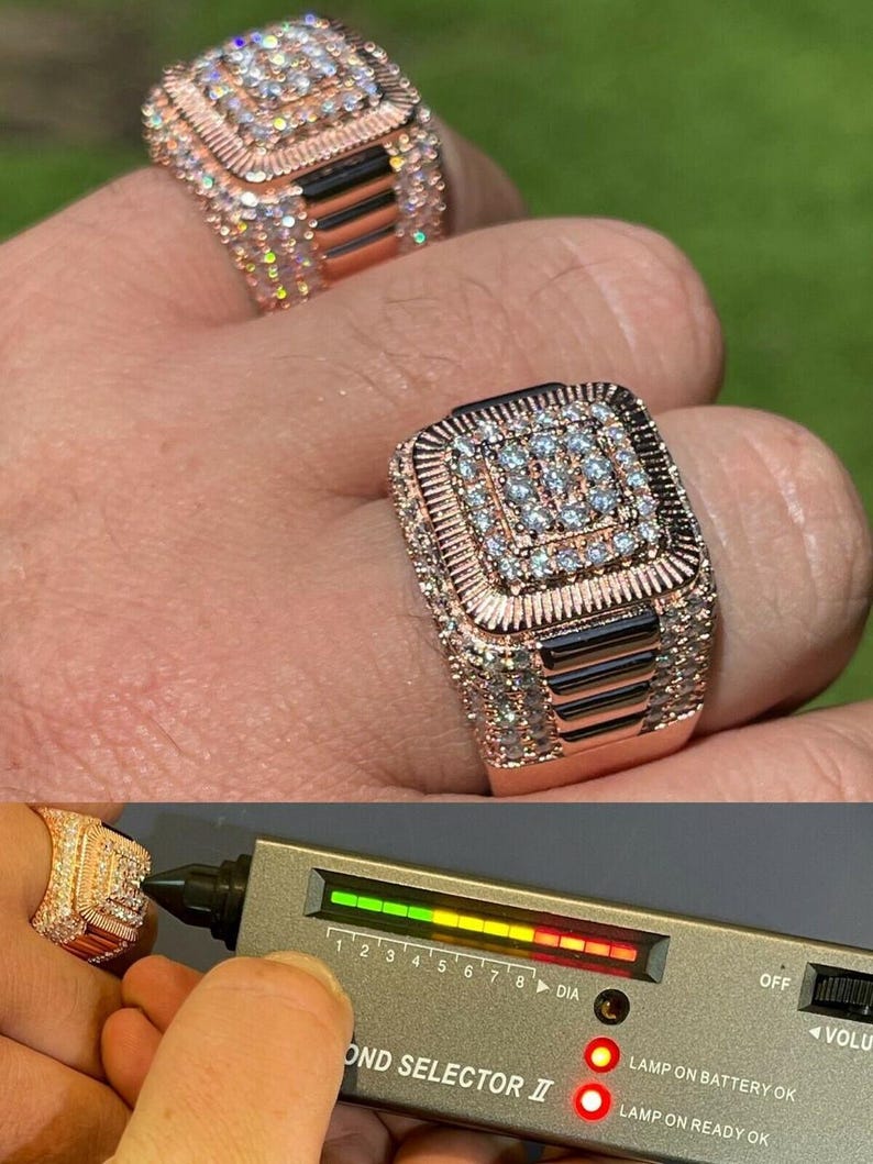 Mens Iced Out Ring Rose Gold Square Iced Out Ring