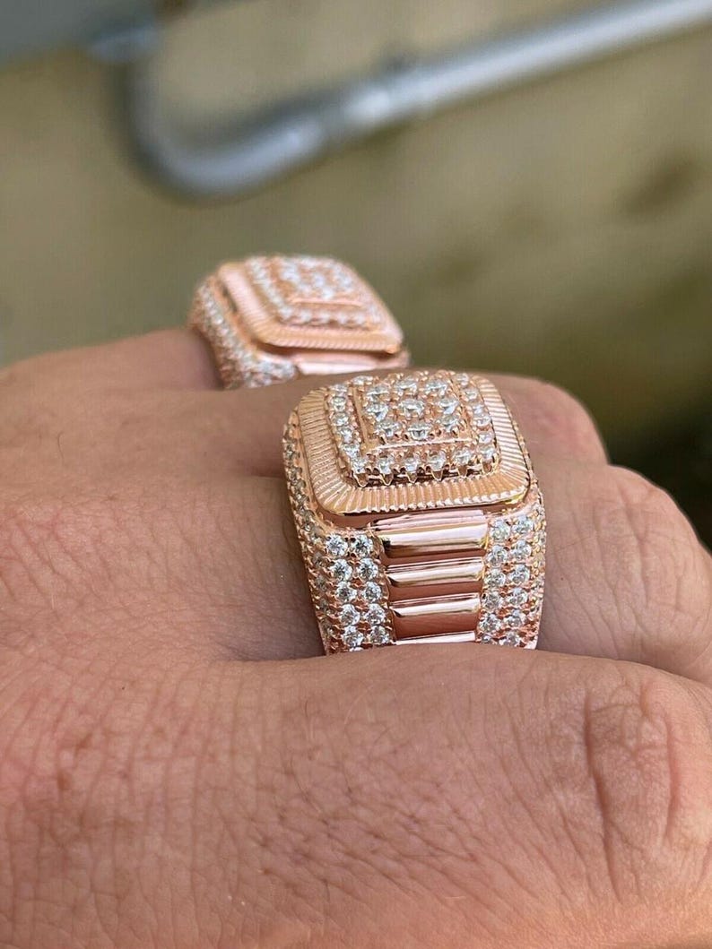 Mens Iced Out Ring Rose Gold Square Iced Out Ring