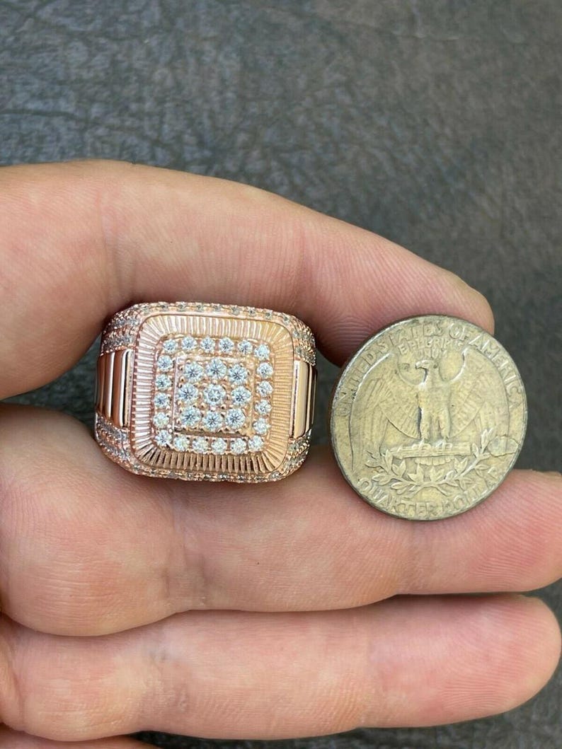 Mens Iced Out Ring Rose Gold Square Iced Out Ring