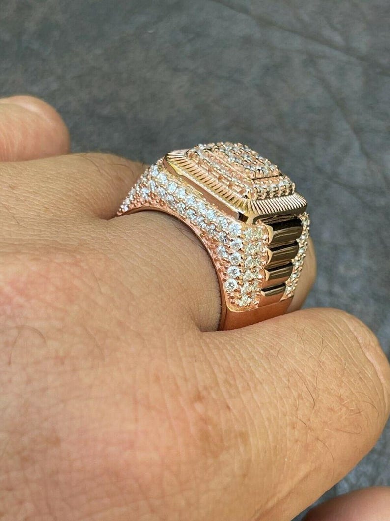 Mens Iced Out Ring Rose Gold Square Iced Out Ring