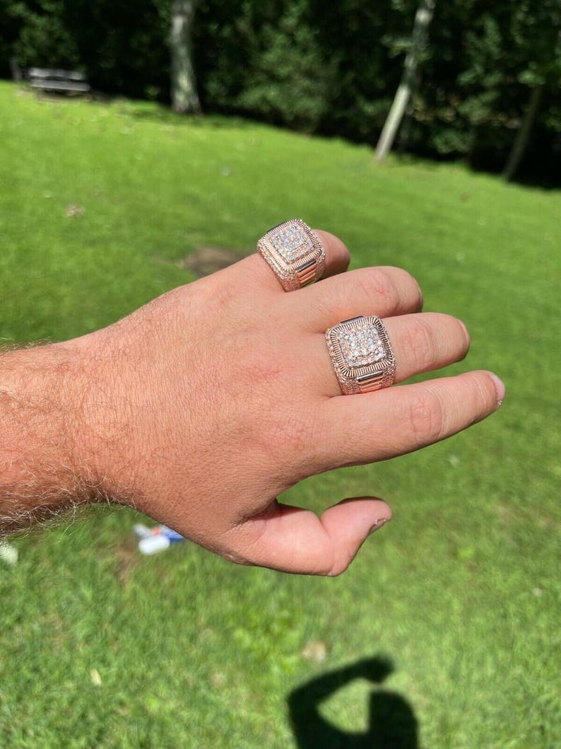 Mens Iced Out Ring Rose Gold Square Iced Out Ring