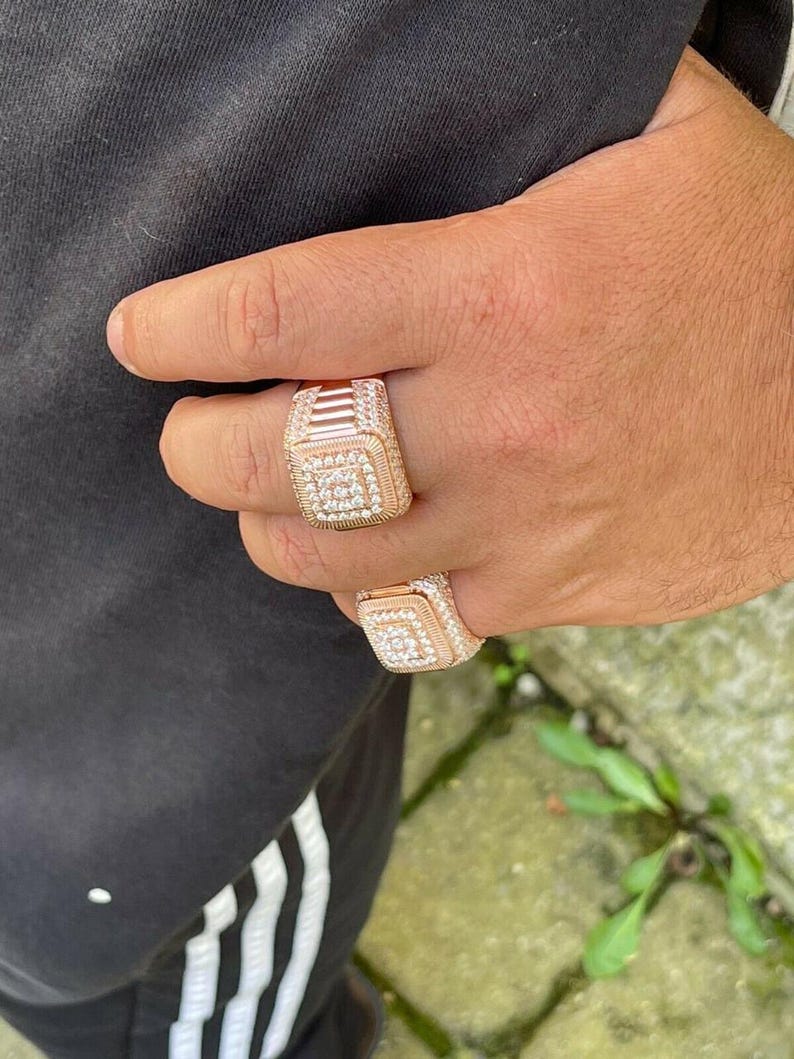 Mens Iced Out Ring Rose Gold Square Iced Out Ring