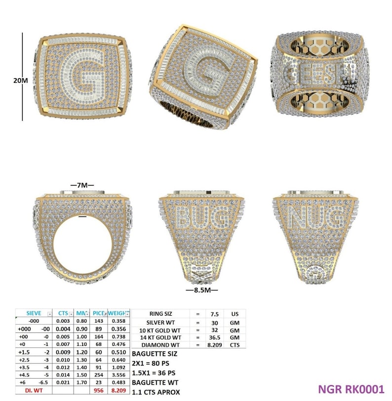 Custom G Iced-Out Square Ring
