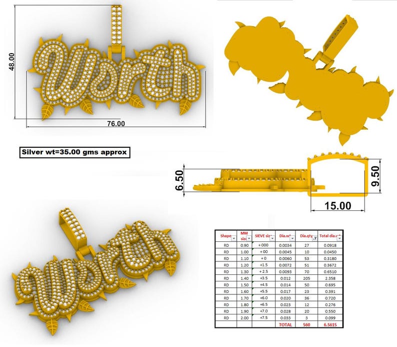 WORTH Hip Hop Pendant, Iced Out Pendant
